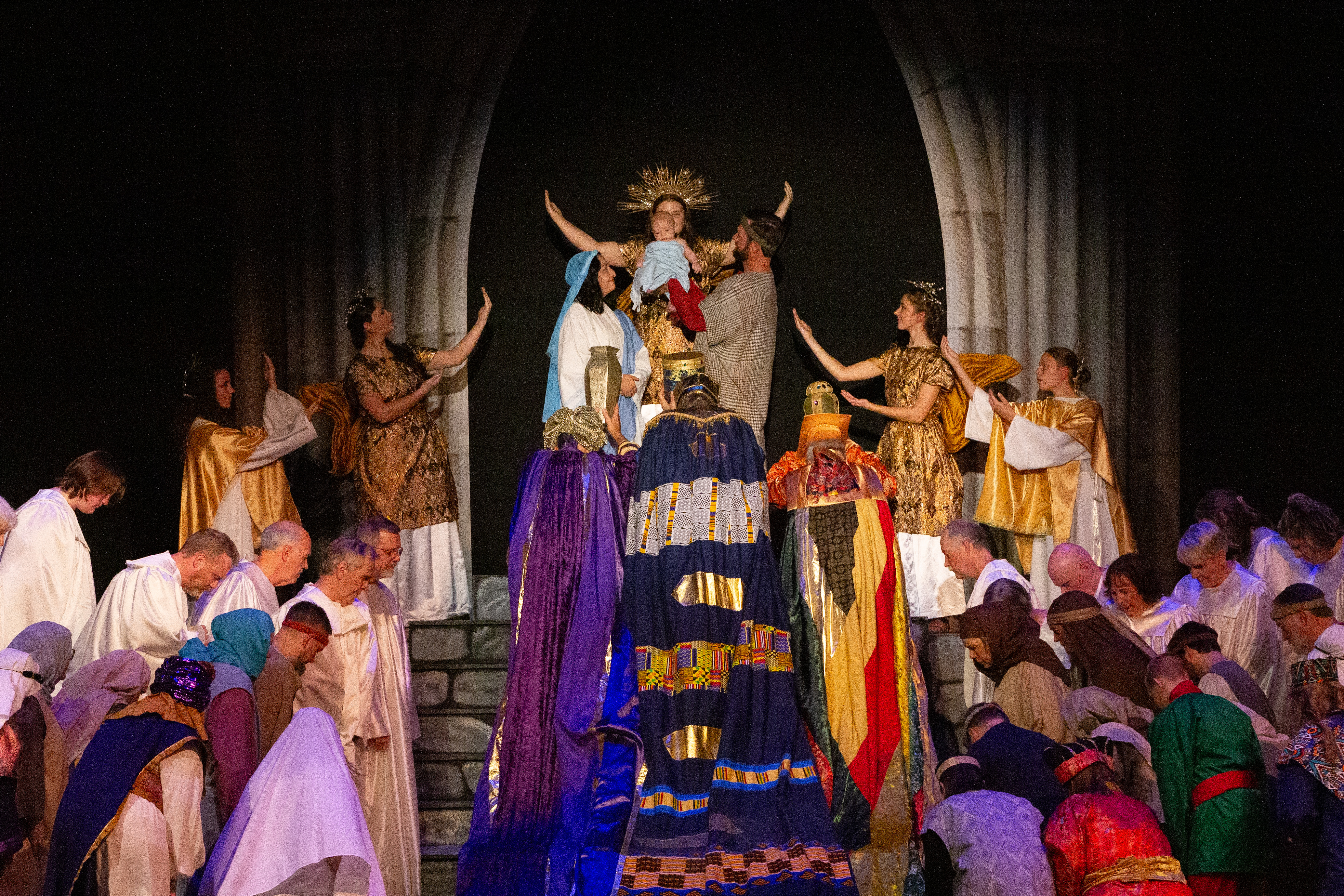 Christmas Nativity with holy family, kings and angels